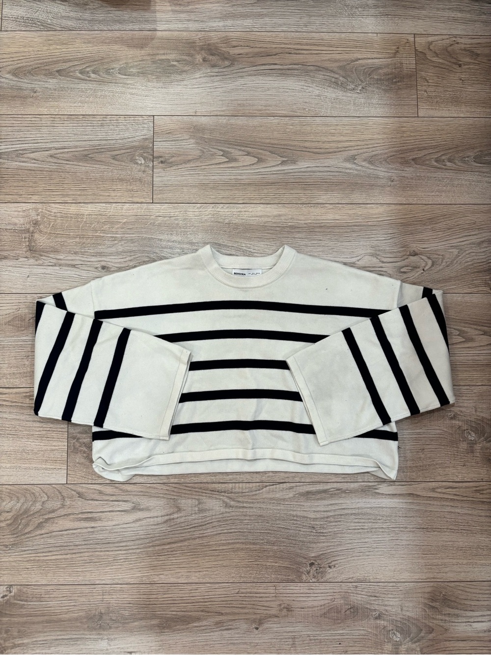 Bershka Cream & Black Striped Oversized Sweater M